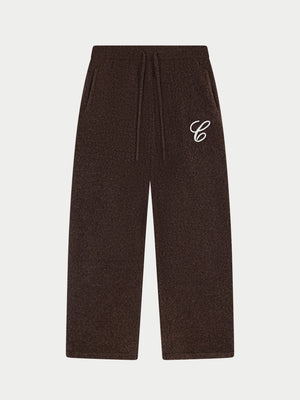 CHAINSTITCH EMBROIDERY KNITTED BARREL LEG JOGGERS - BROWN