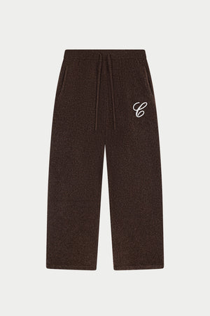 CHAINSTITCH EMBROIDERY KNITTED BARREL LEG JOGGERS - BROWN