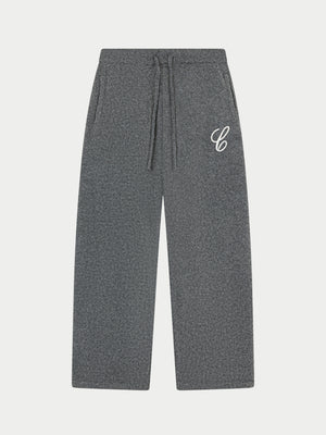 CHAINSTITCH EMBROIDERY KNITTED BARREL LEG JOGGERS - CHARCOAL