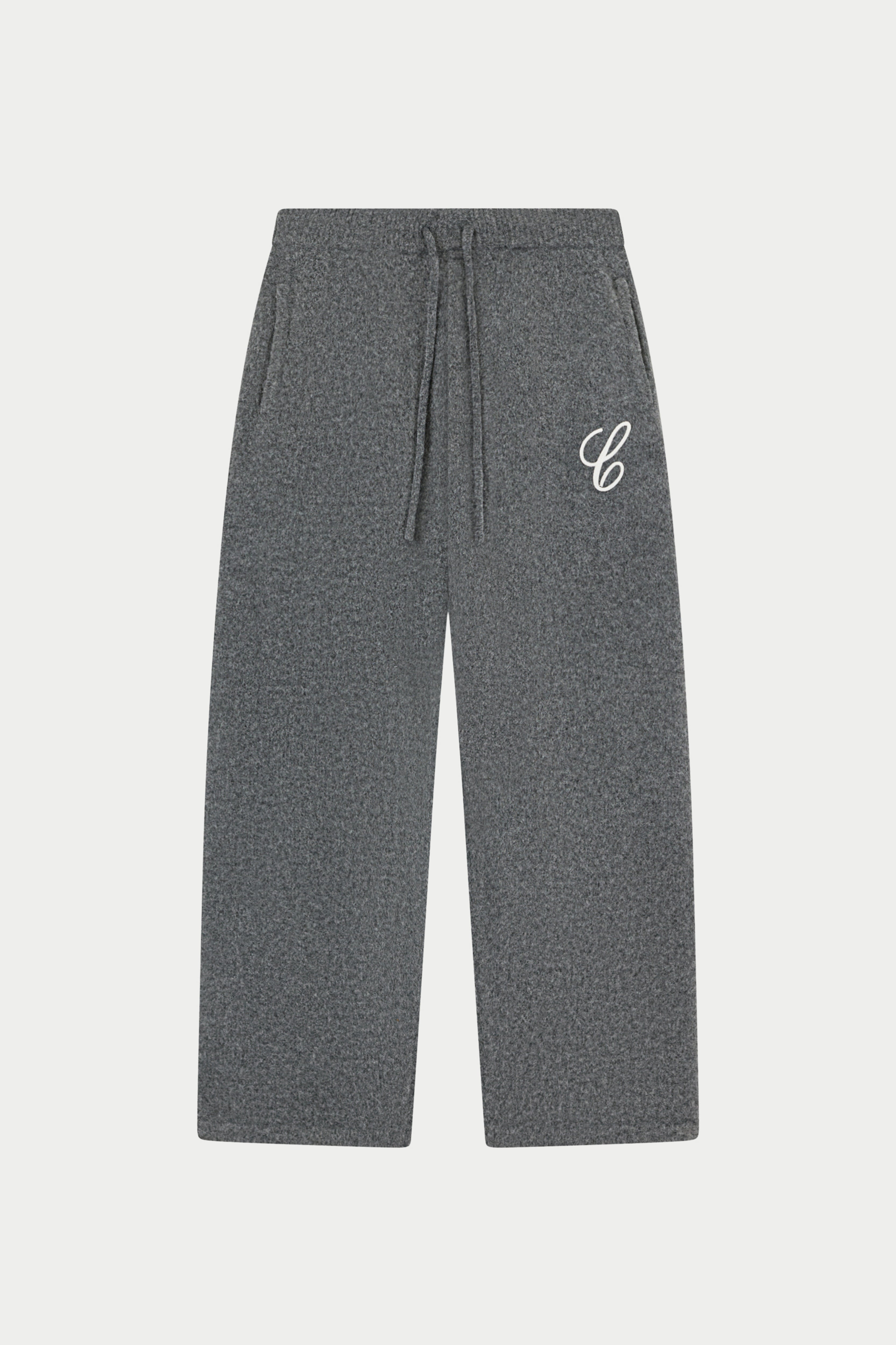CHAINSTITCH EMBROIDERY KNITTED BARREL LEG JOGGERS - CHARCOAL