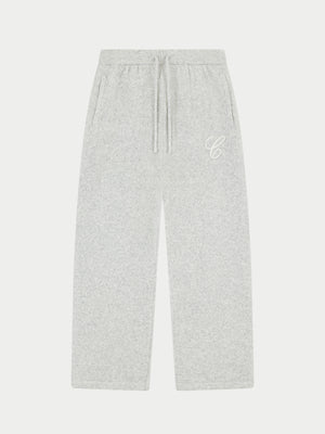 CHAINSTITCH EMBROIDERY KNITTED BARREL LEG JOGGERS - GREY