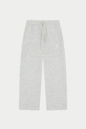 CHAINSTITCH EMBROIDERY KNITTED BARREL LEG JOGGERS - GREY