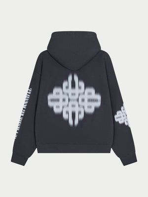 MOTION BLURRED EMBLEM HOODIE - CHARCOAL