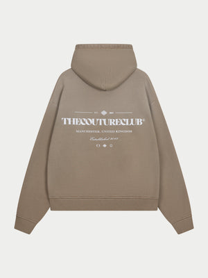 SPRAY WASH COPYRIGHT MULTI GRAPHIC HOODIE - BEIGE