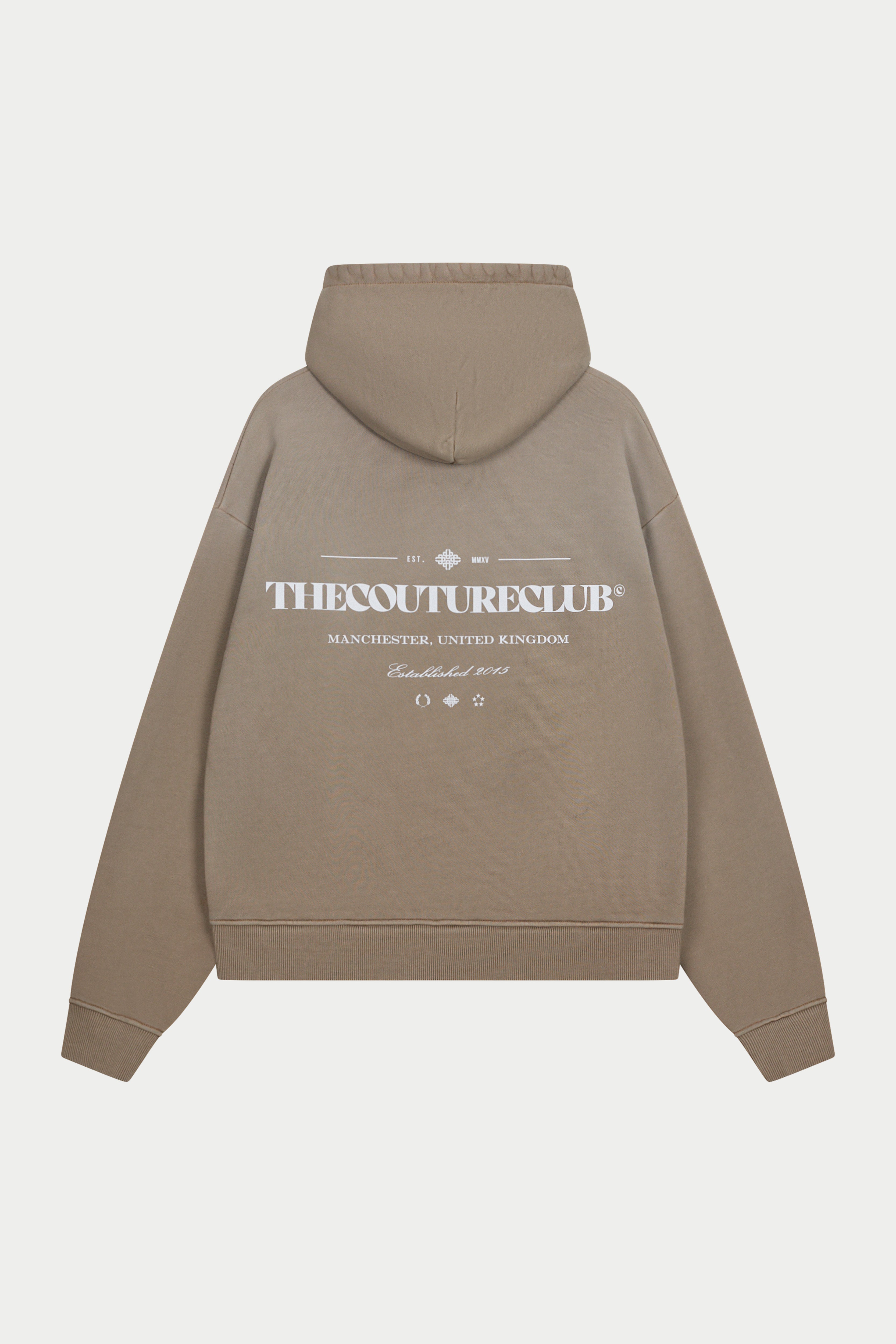 SPRAY WASH COPYRIGHT MULTI GRAPHIC HOODIE - BEIGE