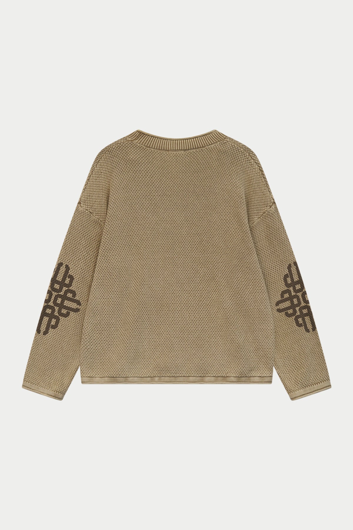 WASHED EMBLEM KNIT CREW - KHAKI