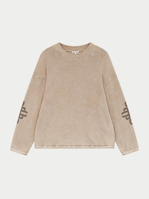 WASHED EMBLEM KNIT CREW - BEIGE