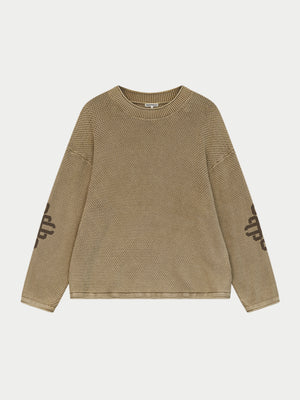 WASHED EMBLEM KNIT CREW - BEIGE