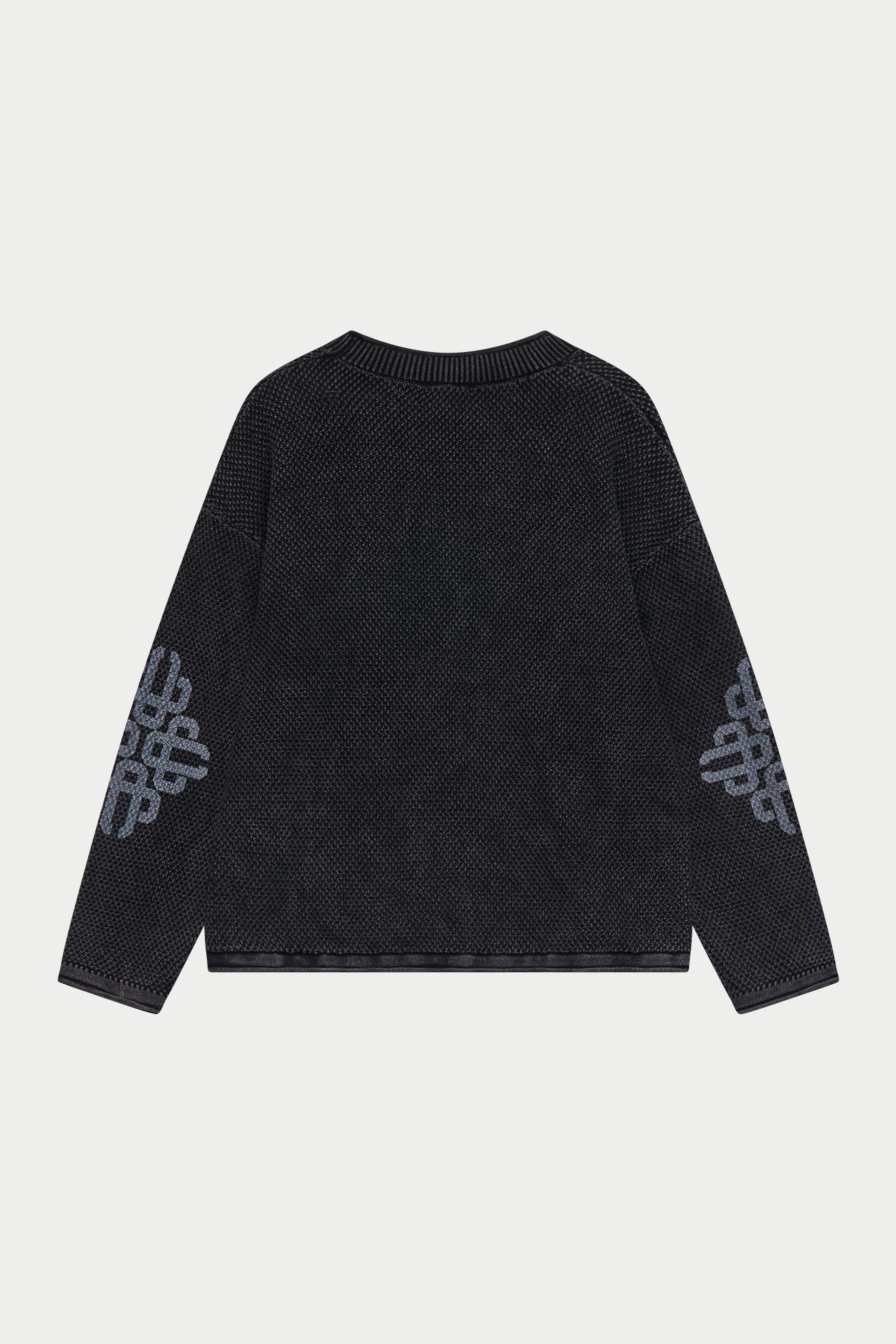 WASHED EMBLEM KNIT CREW - BLACK
