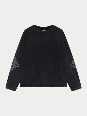 WASHED EMBLEM KNIT CREW - BLACK