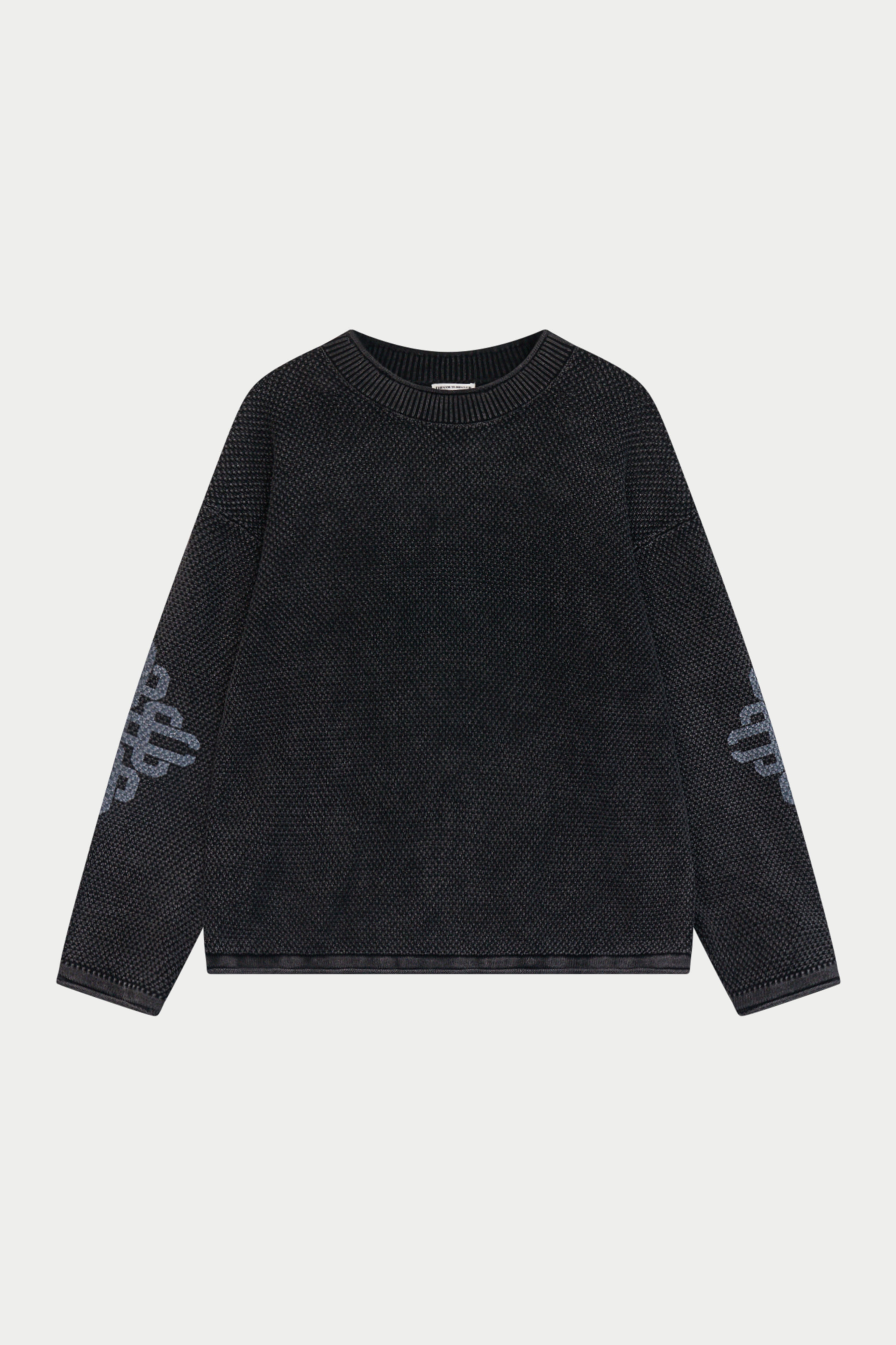 WASHED EMBLEM KNIT CREW - BLACK
