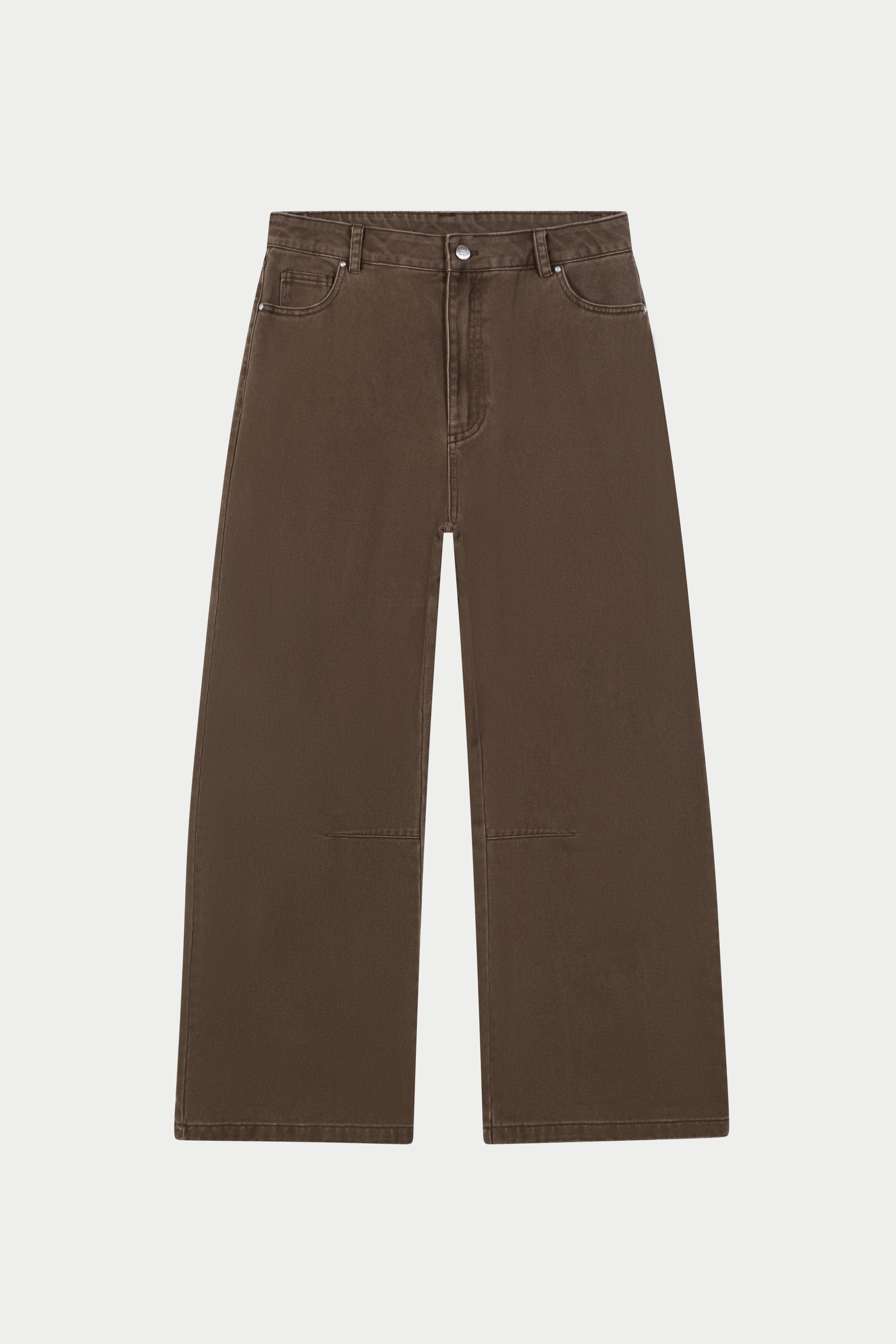WASHED TWILL BARREL LEG PANTS - BROWN