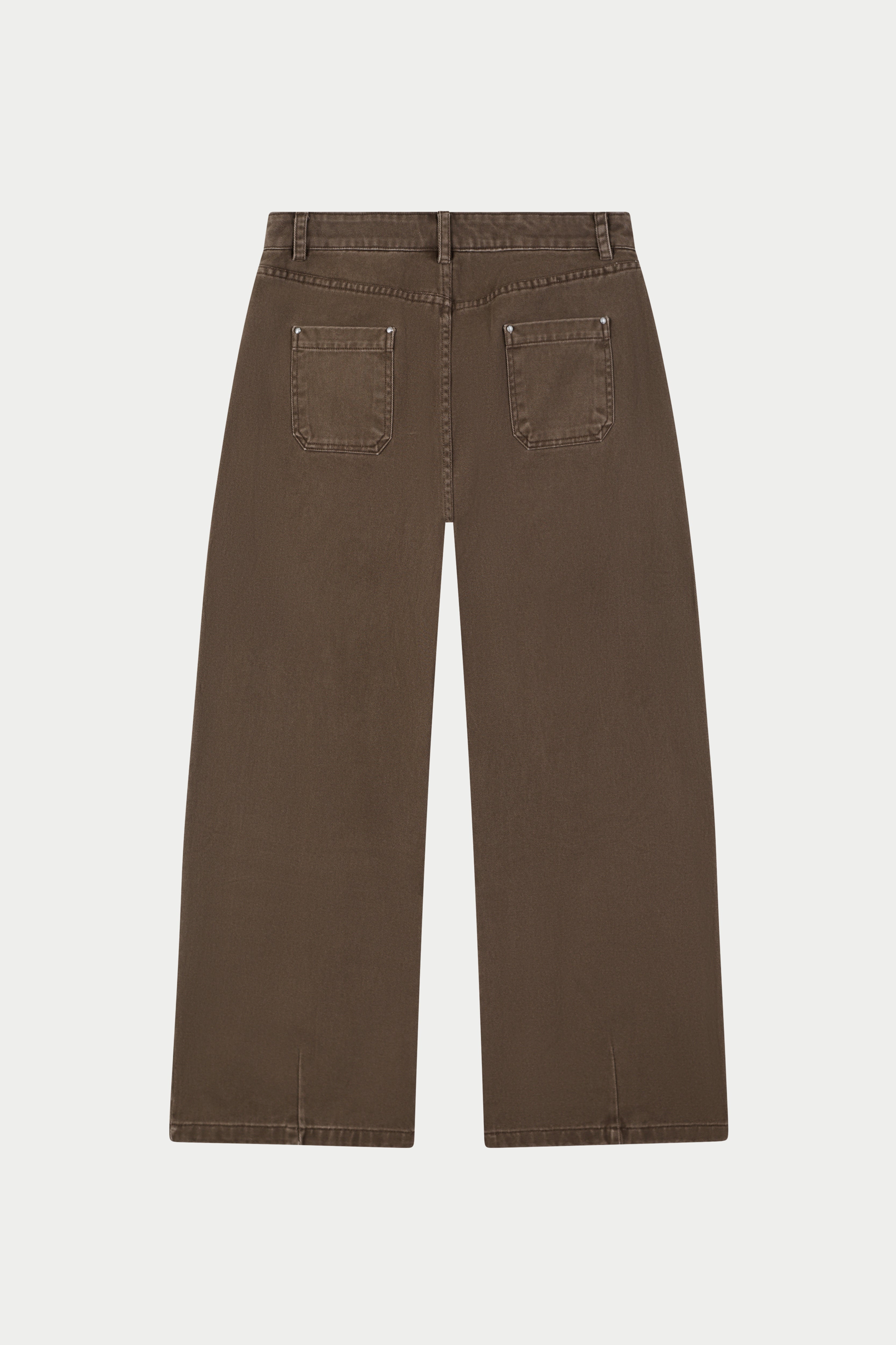 WASHED TWILL BARREL LEG PANTS - BROWN