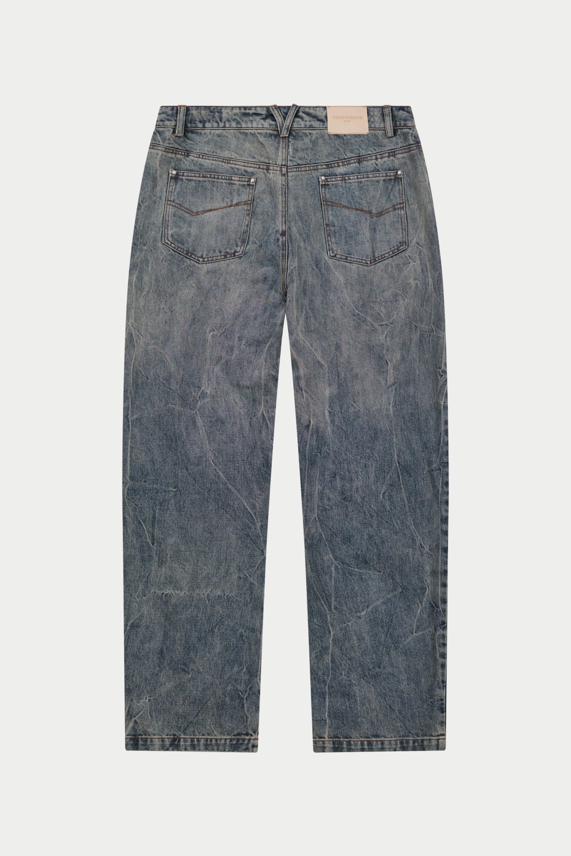 VINTAGE WASH DENIM BARREL LEG JEANS - BLUE WASH