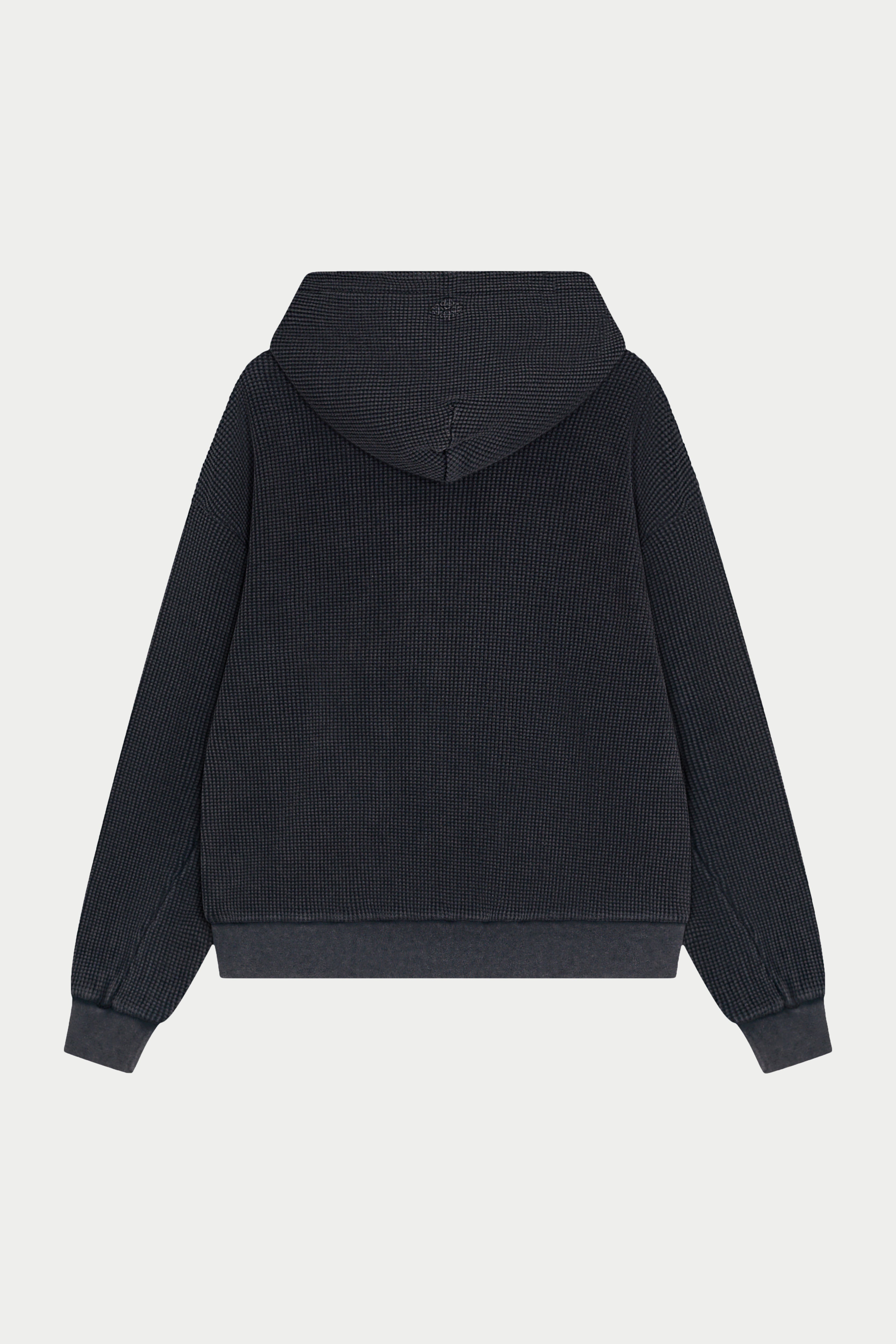 WAFFLE ZIP THROUGH HOODIE - BLACK