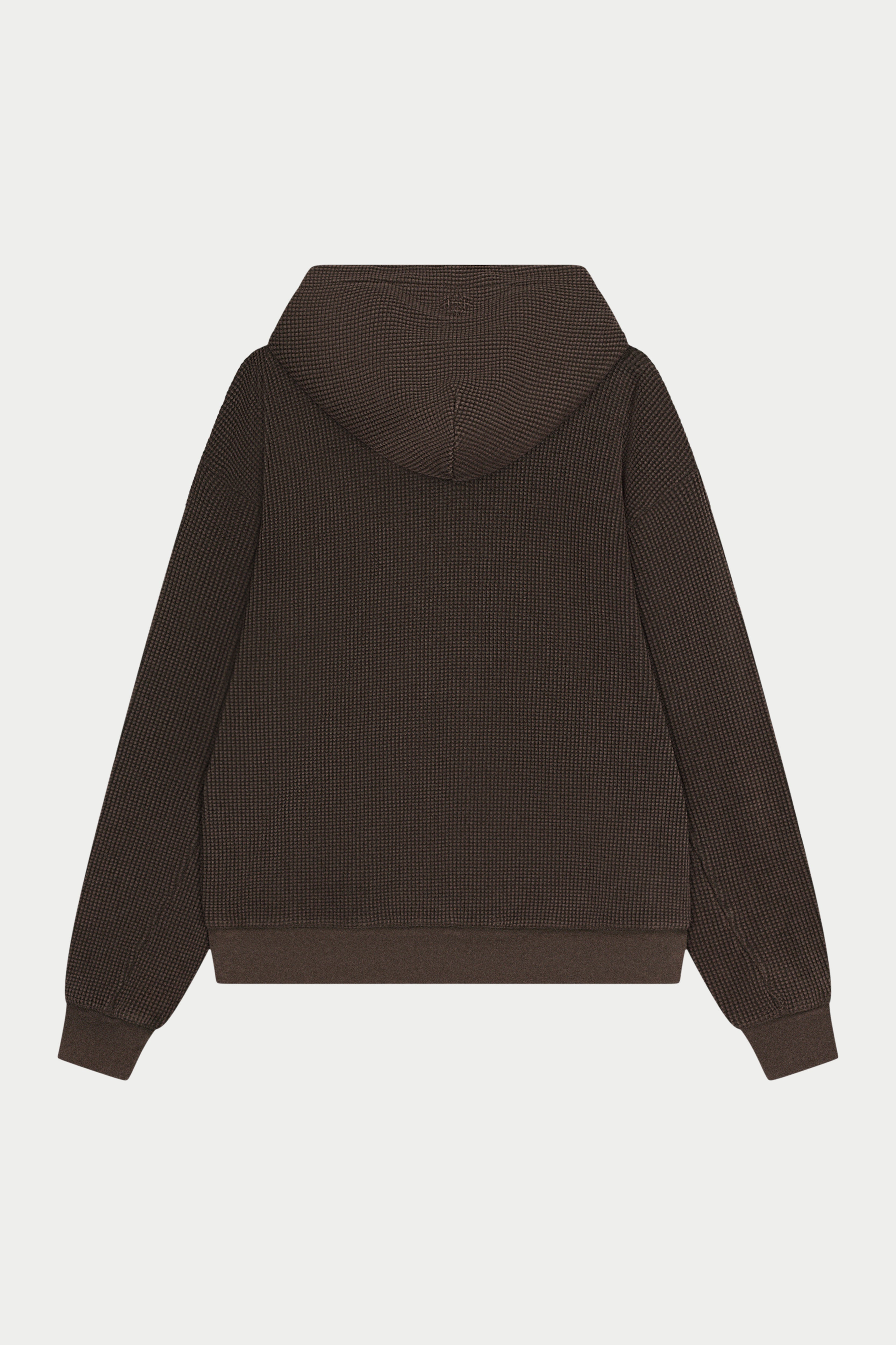 WAFFLE ZIP THROUGH HOODIE - BROWN
