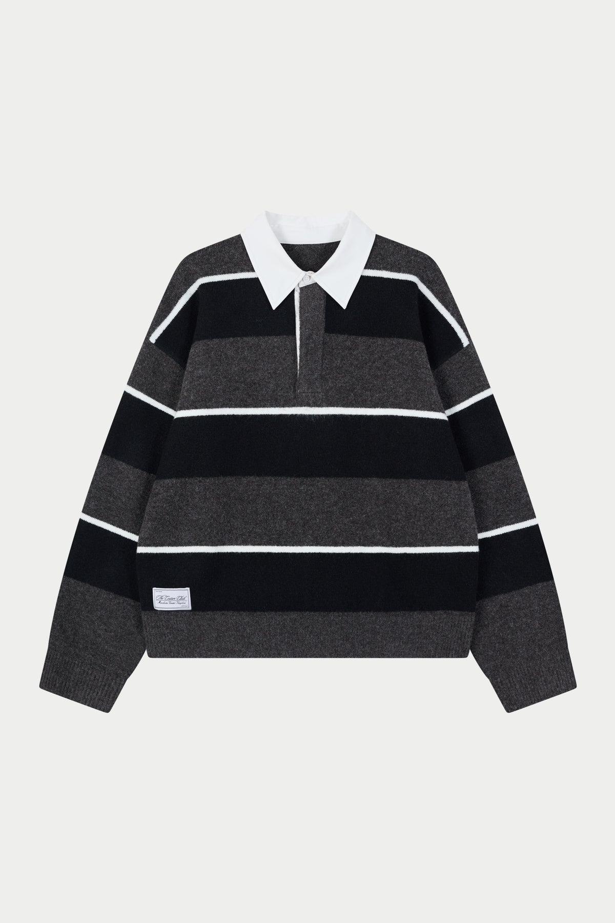 STRIPED FLUFFY KNIT CREW - CHARCOAL