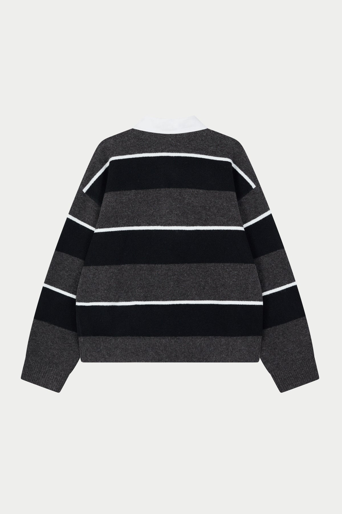 STRIPED FLUFFY KNIT CREW - CHARCOAL