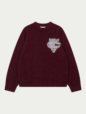 MONOGRAM FLUFFY KNIT CREW - BURGUNDY