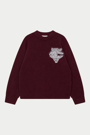 MONOGRAM FLUFFY KNIT CREW - BURGUNDY