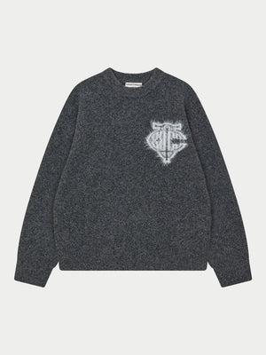MONOGRAM FLUFFY KNIT CREW - CHARCOAL