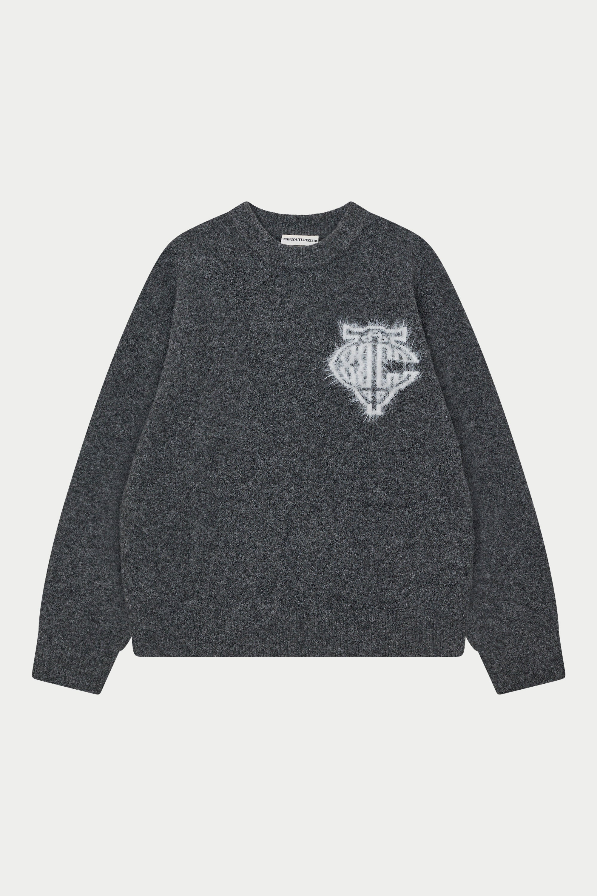 MONOGRAM FLUFFY KNIT CREW - CHARCOAL