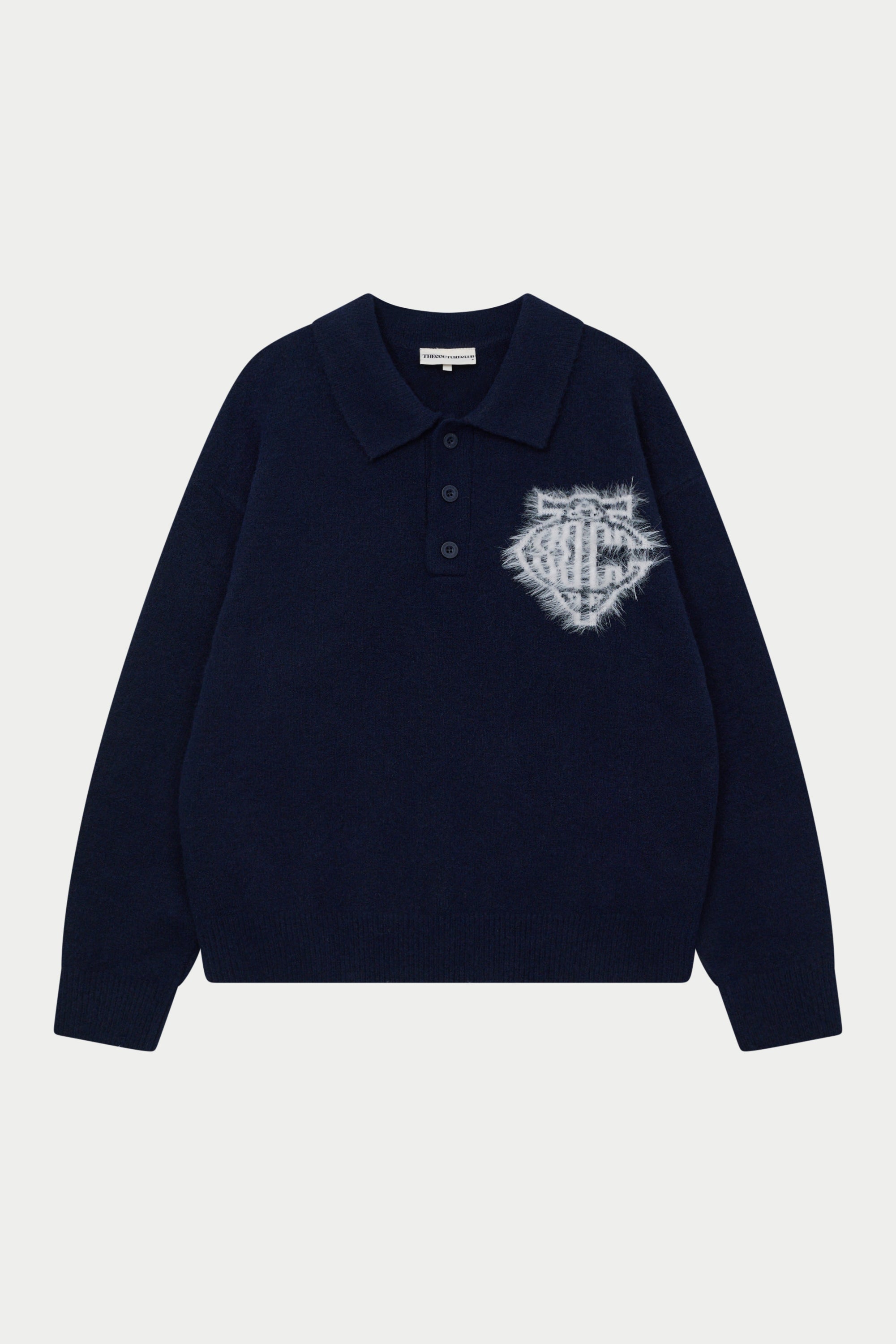 MONOGRAM FLUFFY KNIT POLO - BROWN – The Couture Club MONOGRAM FLUFFY KNIT POLO - BROWN – The Couture Club