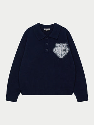 MONOGRAM FLUFFY KNIT POLO - NAVY