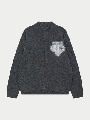 MONOGRAM FLUFFY KNIT ZIP THROUGH - CHARCOAL