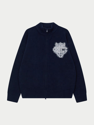 MONOGRAM FLUFFY KNIT ZIP THROUGH - NAVY