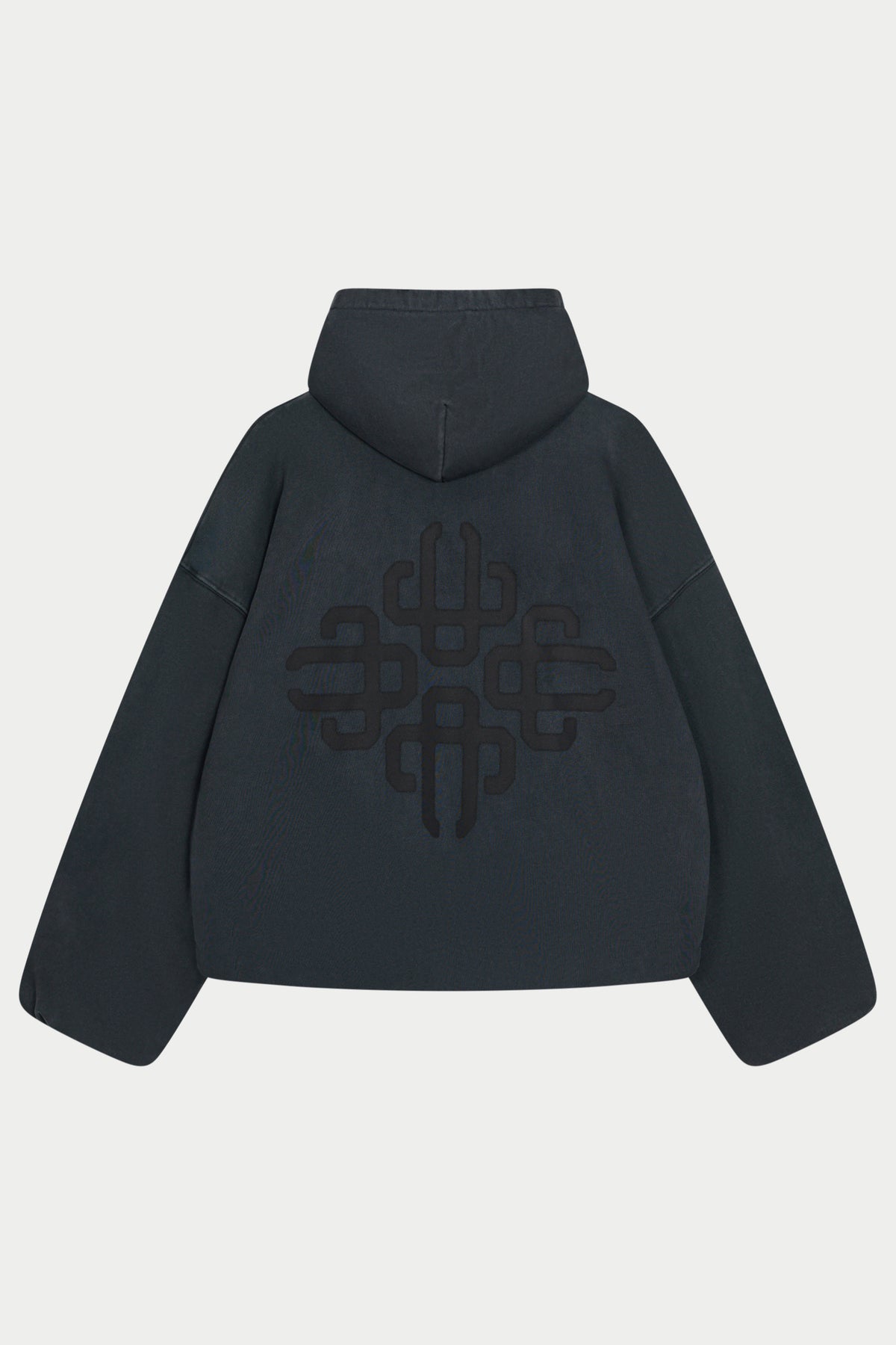 DOUBLE LAYER WASHED EMBLEM HOODIE - BLACK