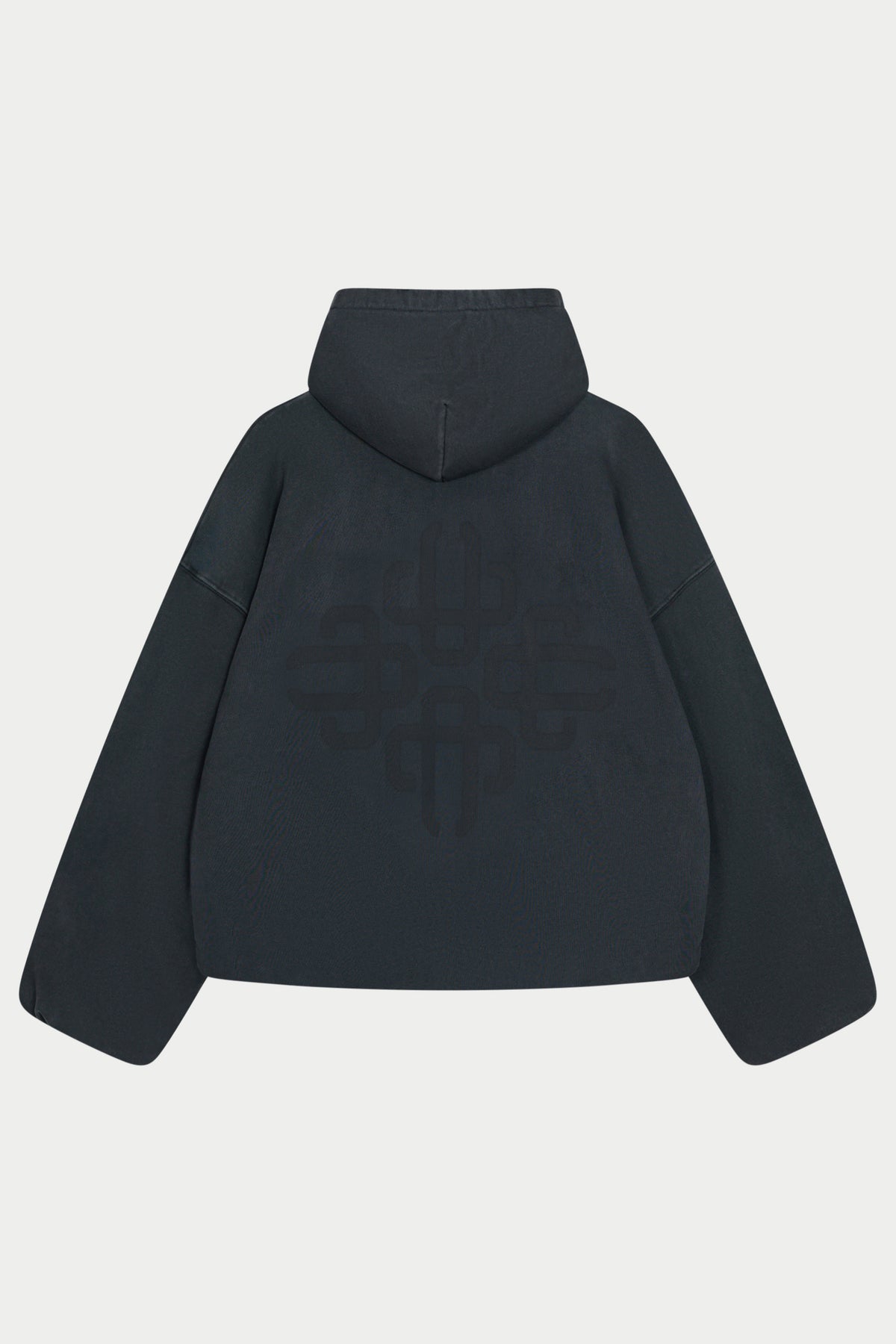 DOUBLE LAYER WASHED EMBLEM HOODIE - BLACK