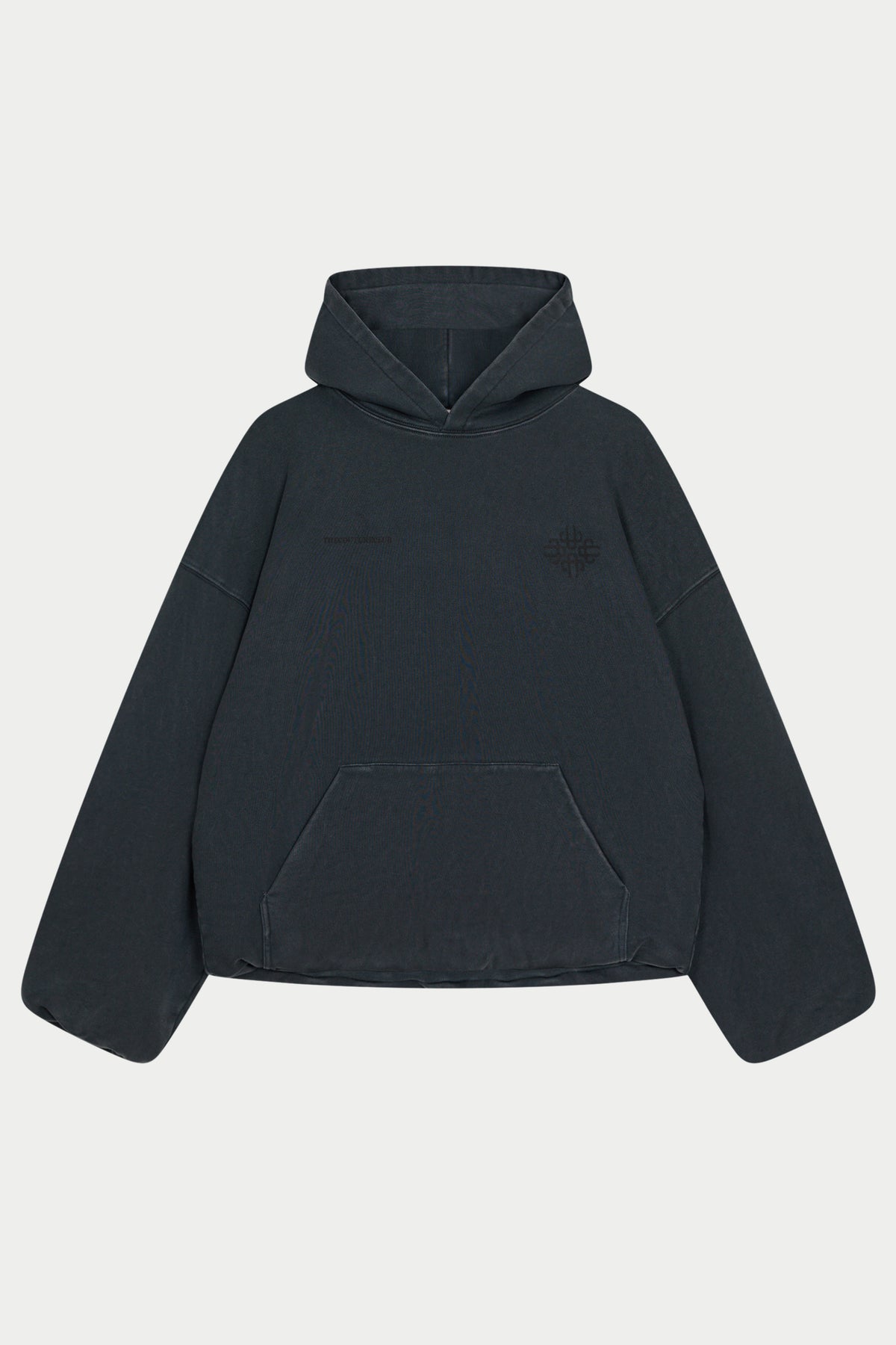 DOUBLE LAYER WASHED EMBLEM HOODIE - BLACK