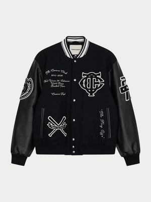 MULTI BADGE VARSITY JACKET - BLACK