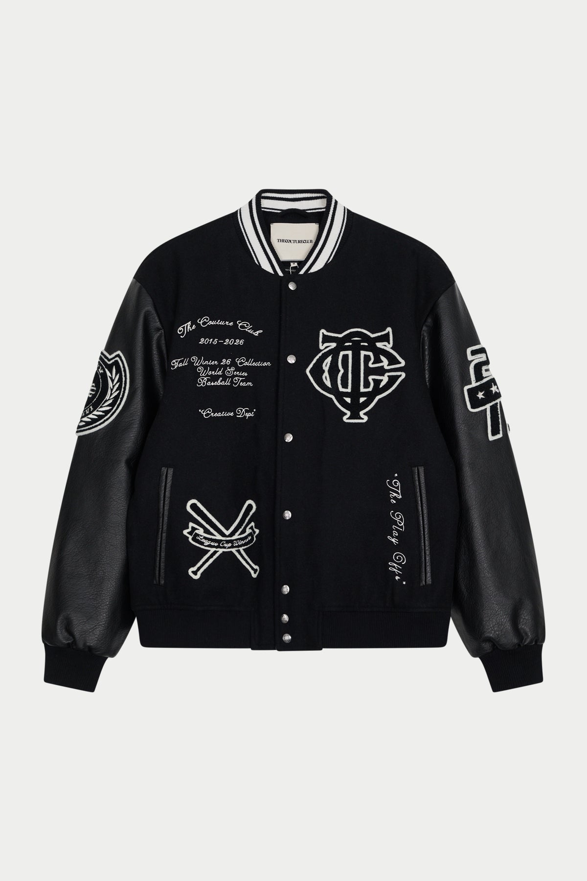 MULTI BADGE VARSITY JACKET - BLACK