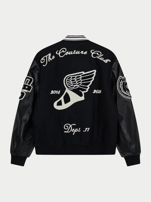 MULTI BADGE VARSITY JACKET - BLACK