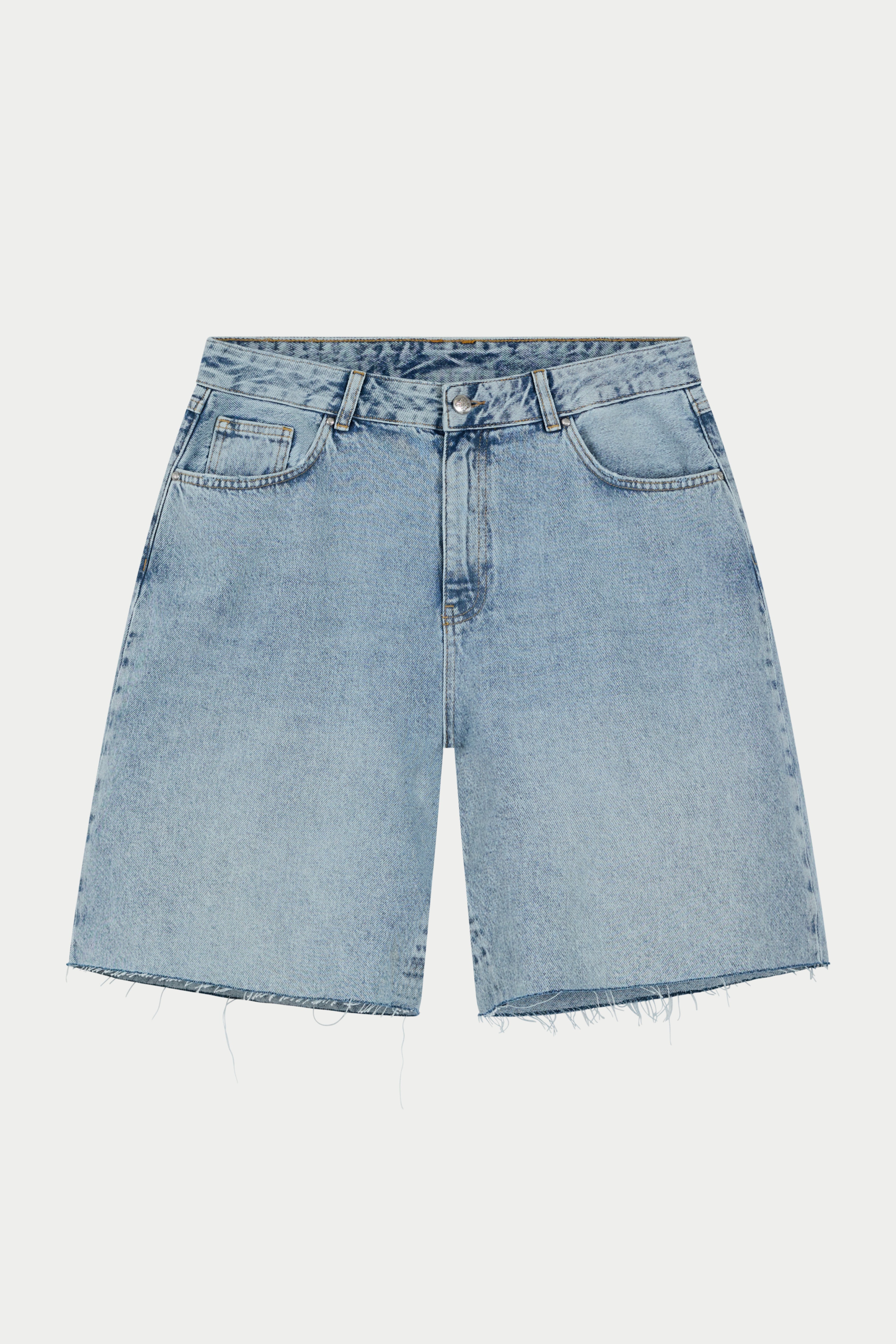 DENIM RAW EDGE SHORTS - MID STONE WASH