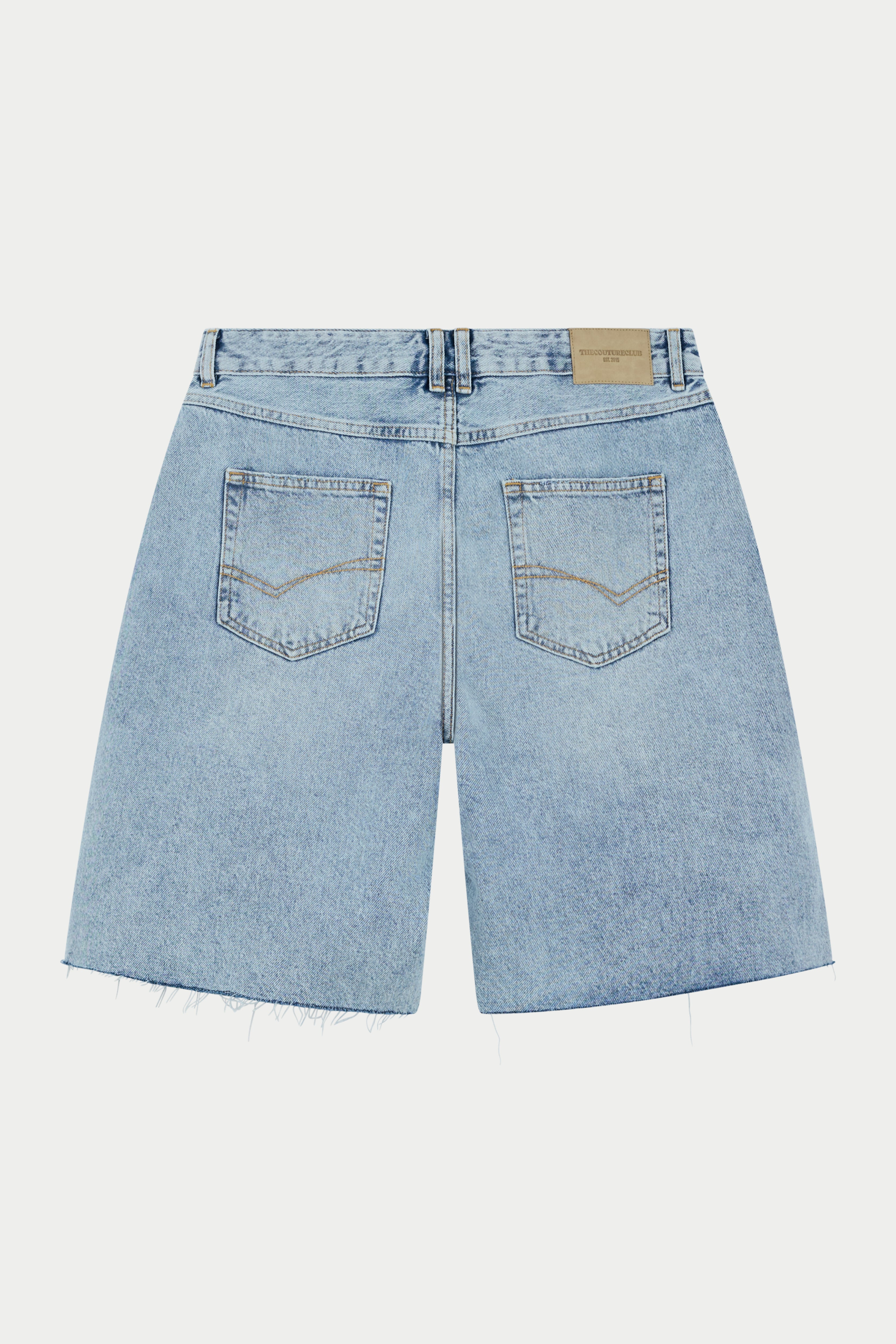 DENIM RAW EDGE SHORTS - MID STONE WASH