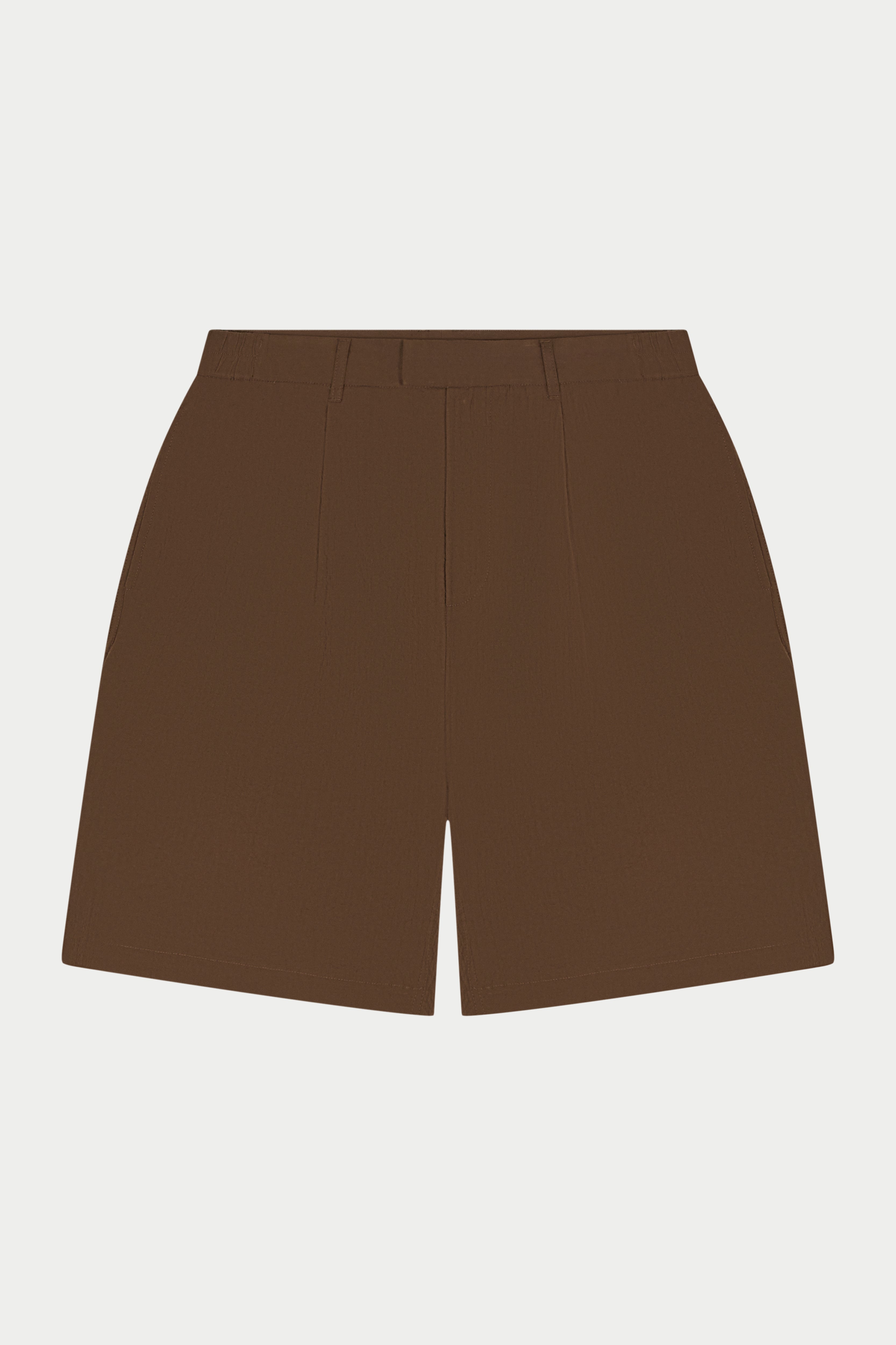 TEXTURED TAILORED SHORTS - BROWN