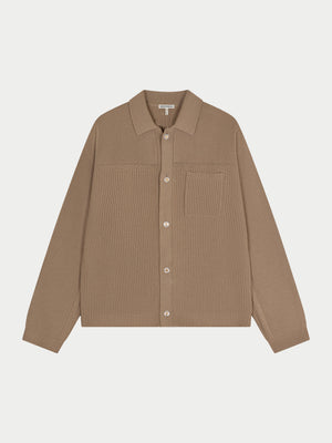 CONTRAST KNIT CROCHET LONG SLEEVE SHIRT - BROWN