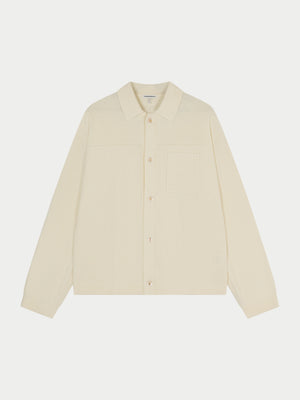 CONTRAST KNIT CROCHET LONG SLEEVE SHIRT - OFF WHITE