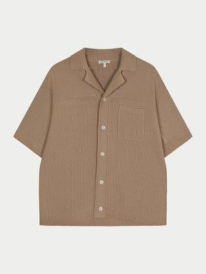 CONTRAST KNIT CROCHET SHIRT - BROWN