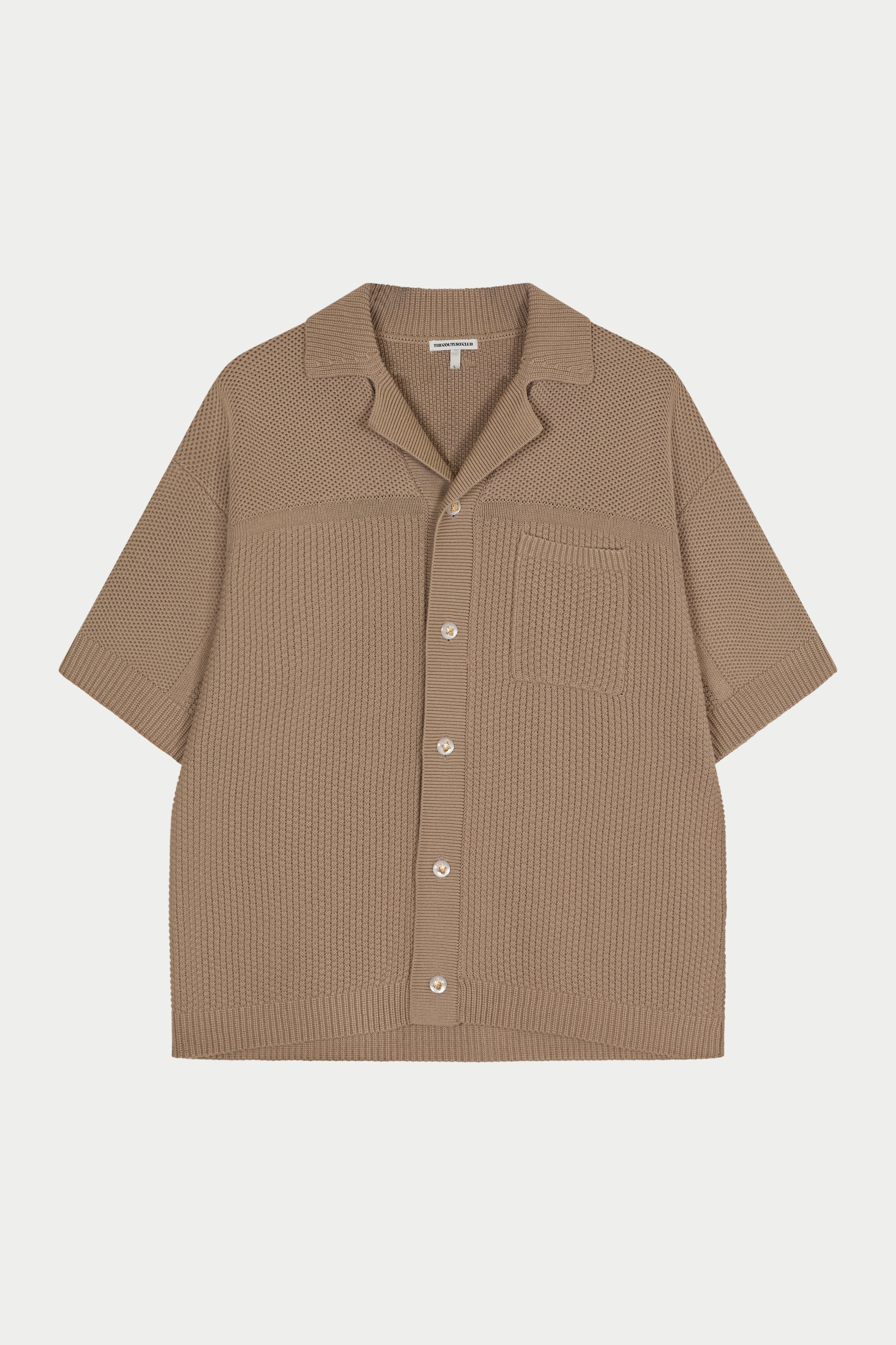 Brown textured knitted shirt
