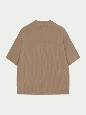CONTRAST KNIT CROCHET SHIRT - BROWN