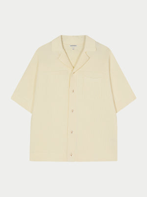 CONTRAST KNIT CROCHET SHIRT - OFF WHITE