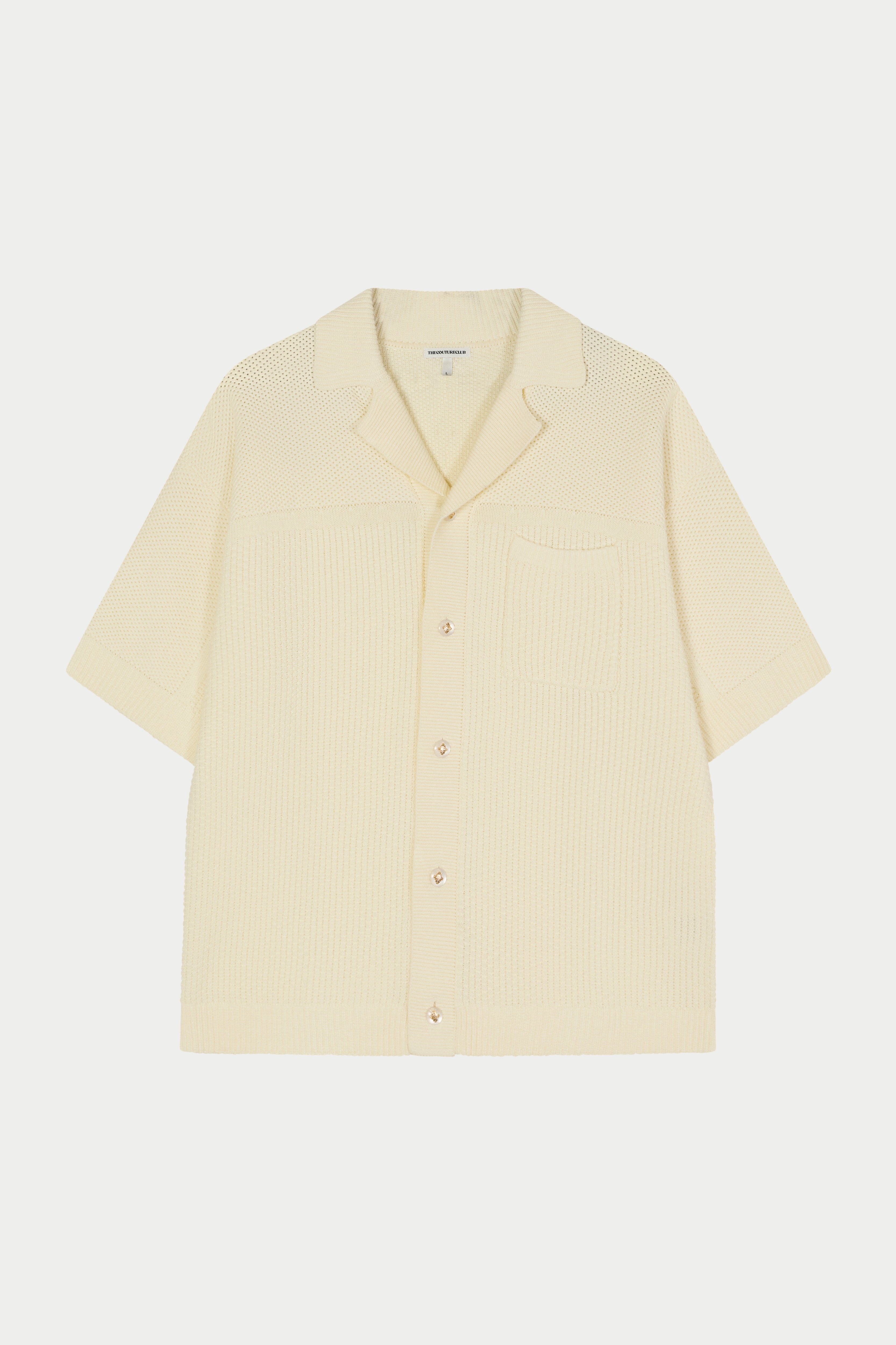 Beige short-sleeve knitted shirt