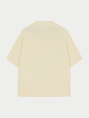 CONTRAST KNIT CROCHET SHIRT - OFF WHITE