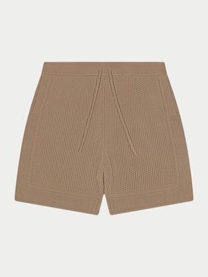CONTRAST KNIT CROCHET SHORTS - BROWN