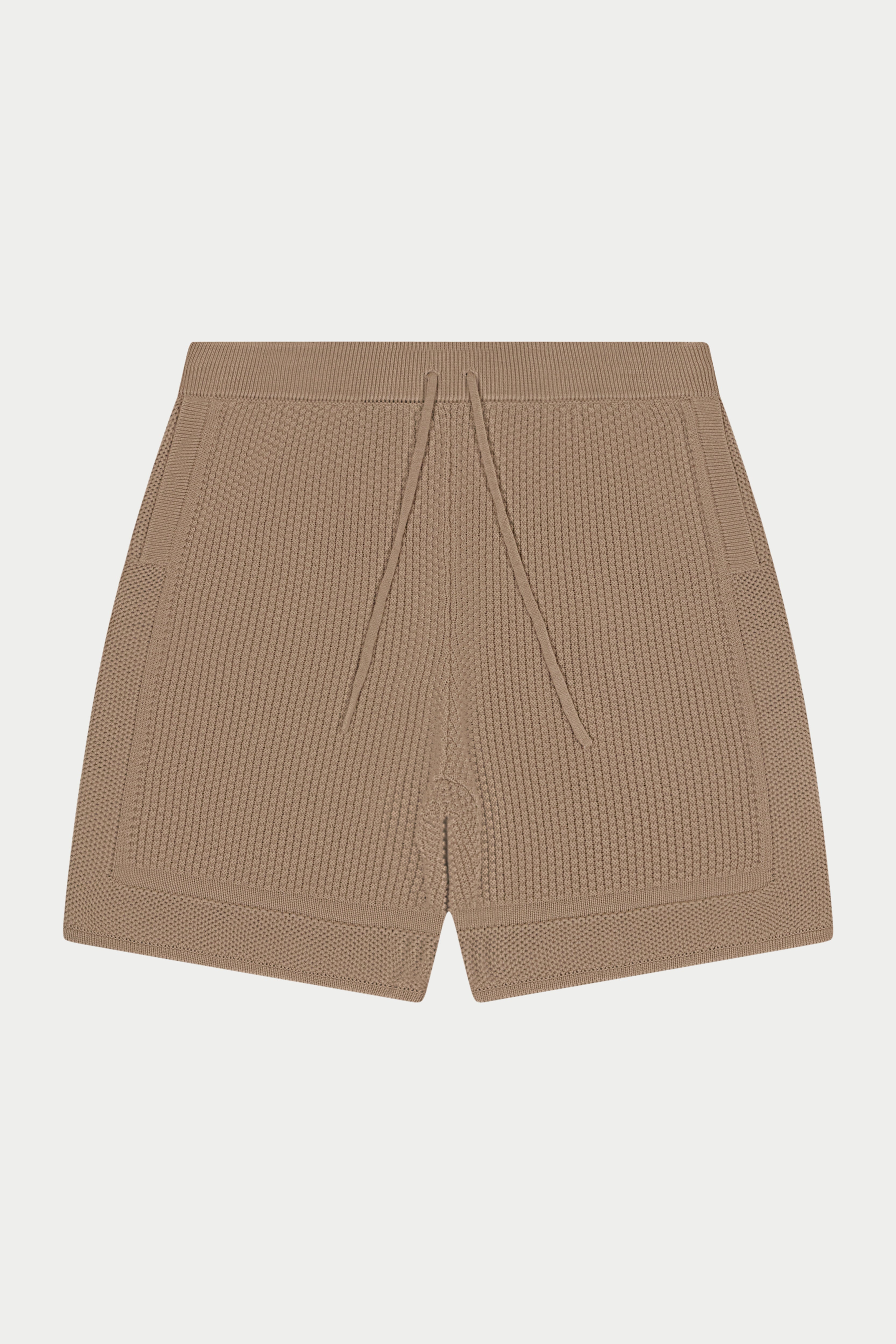CONTRAST KNIT CROCHET SHORTS - BROWN