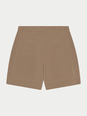 CONTRAST KNIT CROCHET SHORTS - BROWN
